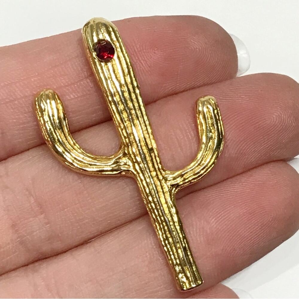 Vintage Gold Toned Saguaro Cactus Southwestern Cowgirl Pin Brooch Estate Jewerly